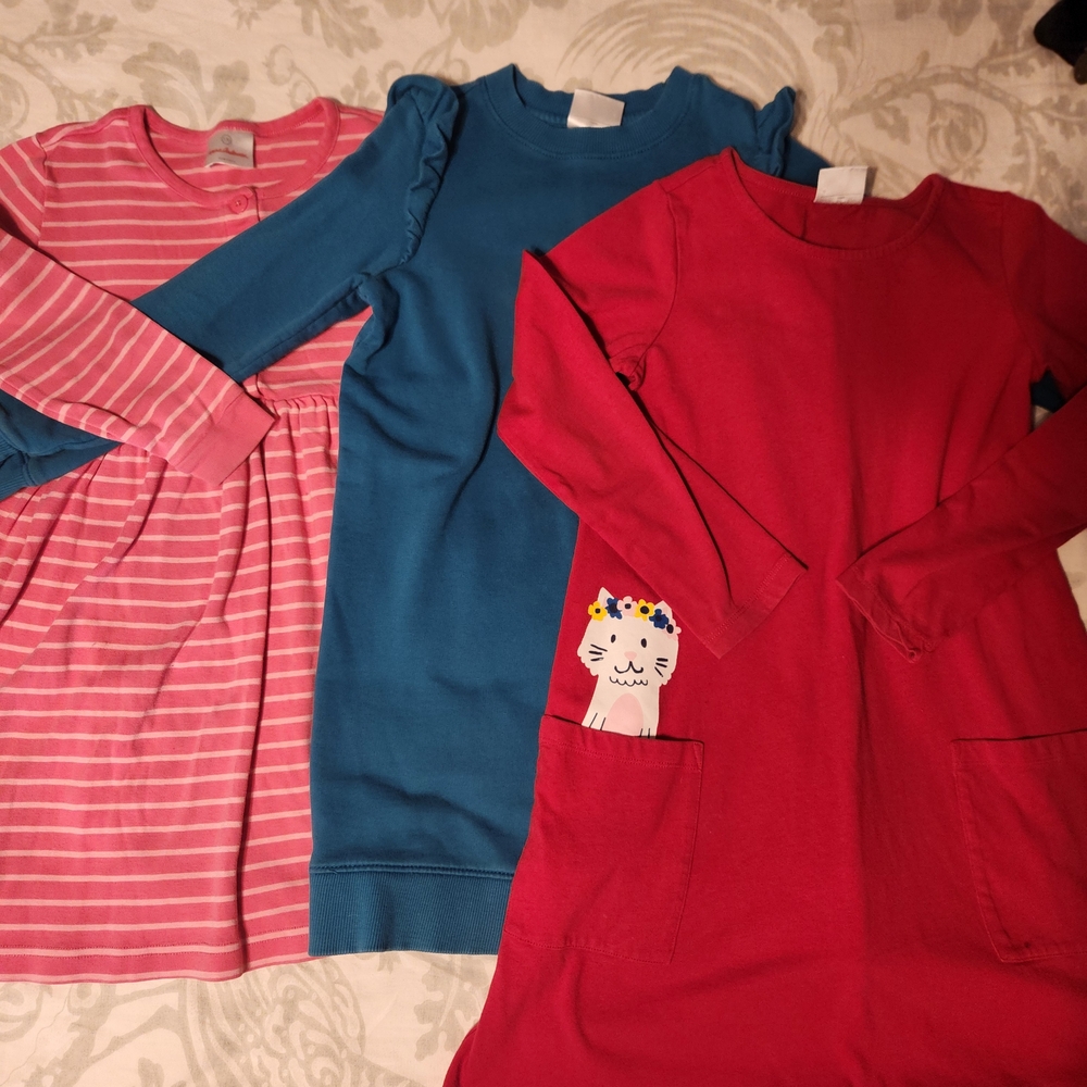 Hanna Andersson Pink, Blue, and Red Kids Dress Trio